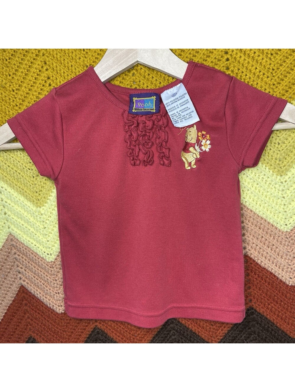Vintage 90s Y2K Purple Tag Disney Winnie the Pooh Baby Girls Ruffle Shirt 3T